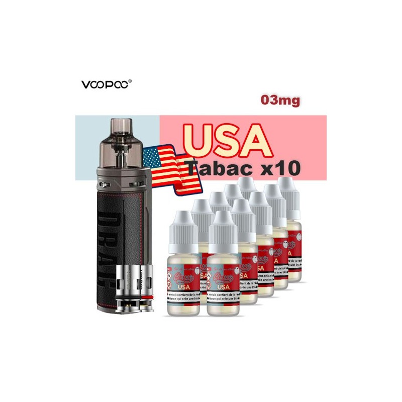 Voopoo drag S + Tabac USA 03mg + 10 flacons - e-clopevape