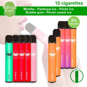 Puff cigarette jetable - Pasteque ice - Peche ice - Menthe - Peche cassis ice - Ma petite vape - e-clopevape.com