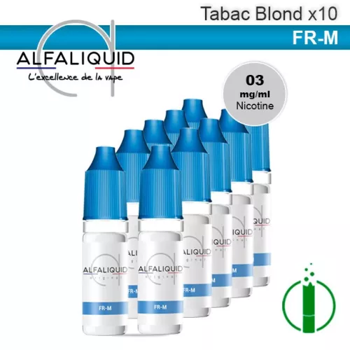 Pack Alfaliquid de 10 liquides Fr-m 03mg - Tabac blond - e-clopevape