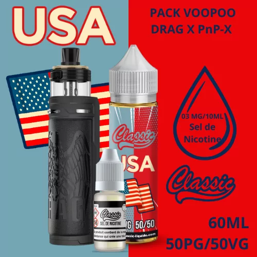 Voopoo drag X PNP-X + Batterie + Usa 50 ml + booster 20MG sel de nicotine - e-clopevape