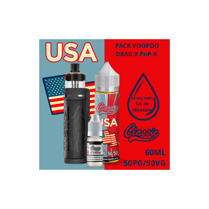 Voopoo drag X PNP-X + Batterie + Usa 50 ml + booster 20MG sel de nicotine - e-clopevape