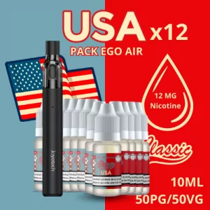 Joyetech eGo AIR Noir + Tabac USA - 12 flacons - e-clopevape.com