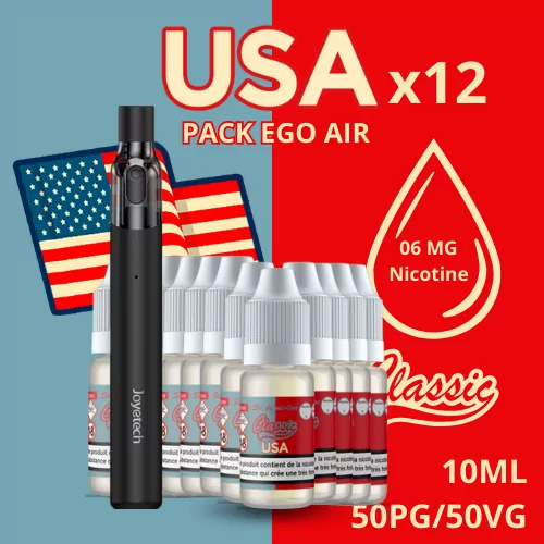 Joyetech eGo AIR Noir + Tabac USA 06mg + 12 flacons - e-clopevape.com