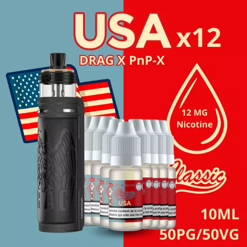 Pack Voopoo drag X PNP-X + Batterie 3000mah + USA 12mg + 12 flacons - e-clopevape.com