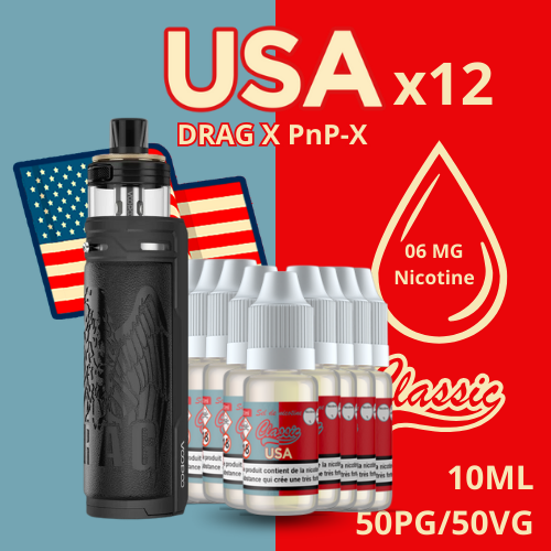 Voopoo drag X PNP-X couleur Eagle-Black + Batterie 3000mah + USA 06mg + 12 flacons - e-clopevape.com
