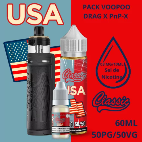 Voopoo drag X PNP-X + Batterie + Usa 50 ml + booster USA 20MG sel de nicotine