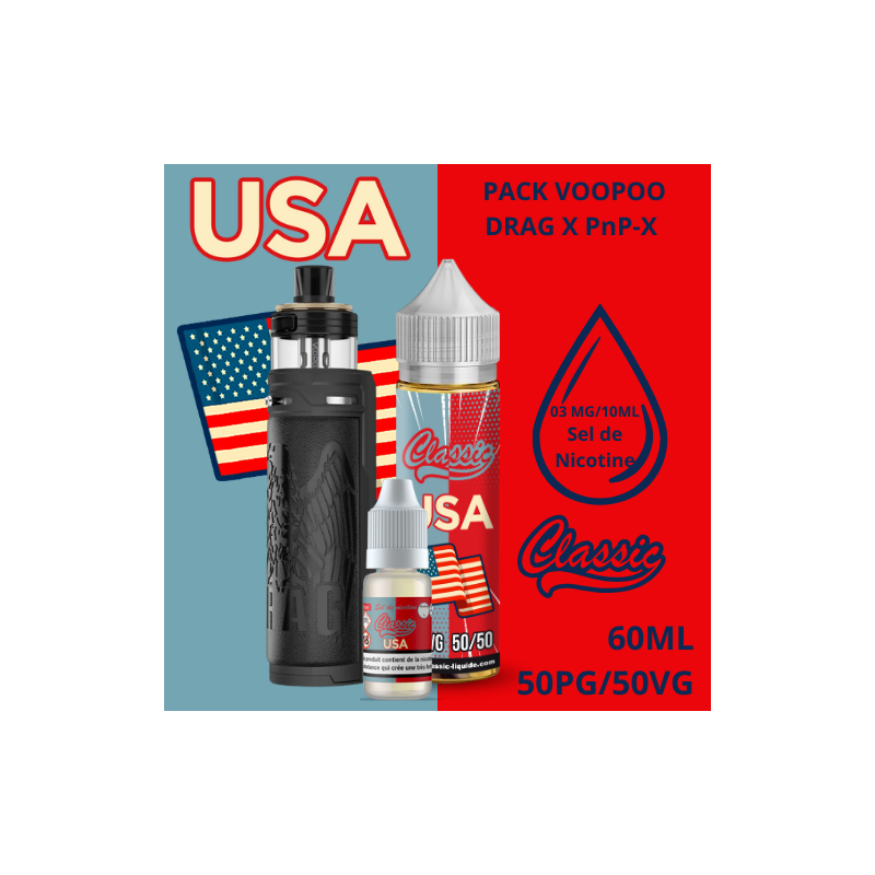 Voopoo drag X PNP-X + Batterie + Usa 50 ml + booster USA 20MG sel de nicotine