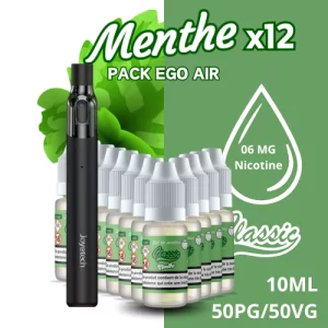 Pack EGO AIR et 12 flacons e-Liquide Menthe CLASSIC LIQUIDE 10ML - 06MG de nicotine - 50PG 50VG - e-clopevape.com - image