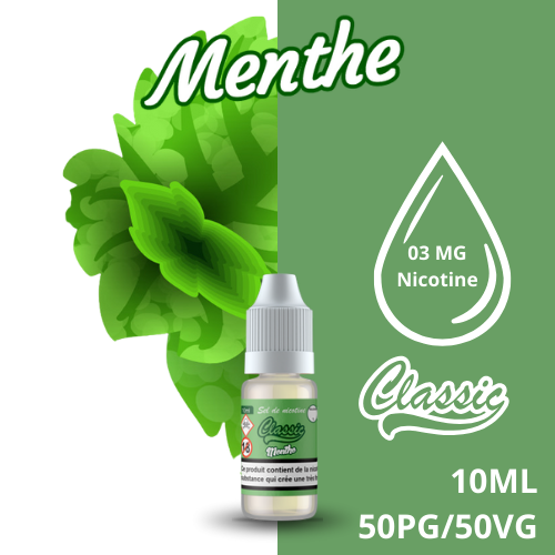 E-Liquide Menthe CLASSIC LIQUIDE 10ML - arômes doux et frais de la menthe - 03mg nicotine - e-clopevape.com