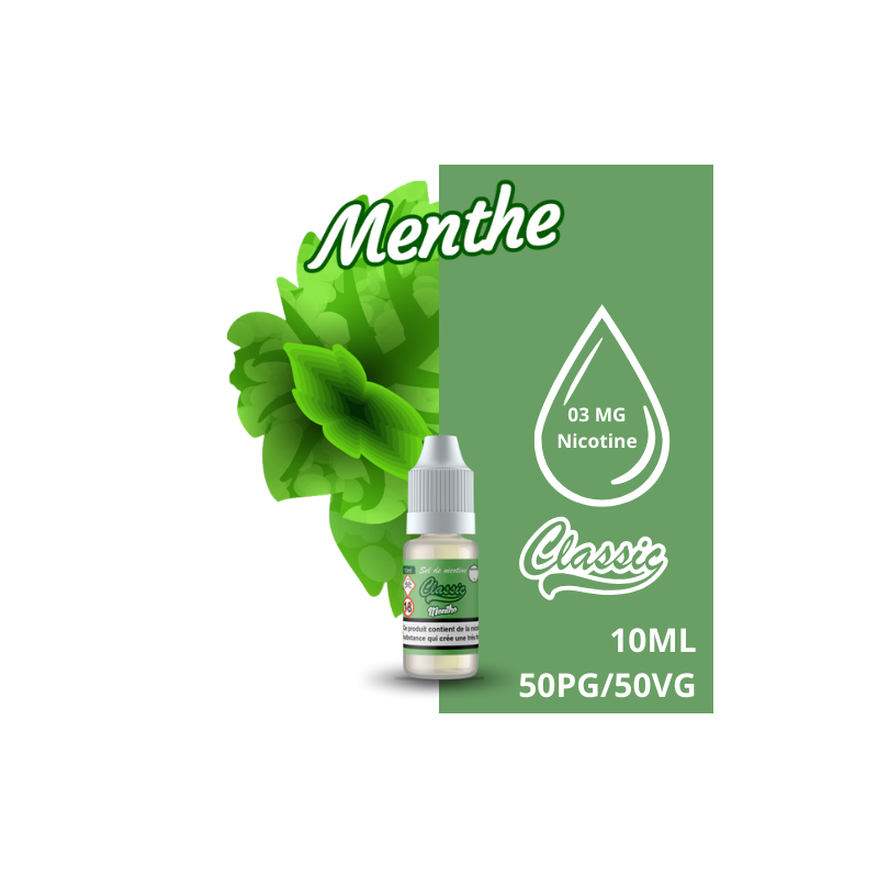 E-Liquide Menthe CLASSIC LIQUIDE 10ML - arômes doux et frais de la menthe - 03mg nicotine - e-clopevape.com