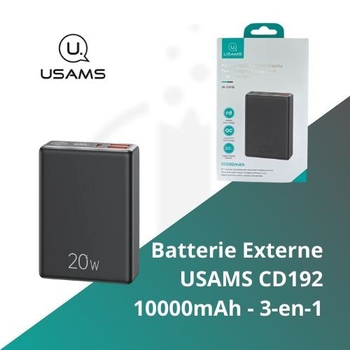 Batterie Externe USAMS CD192 10000mAh NOIR - 6958444904610 - e-clopevape.com