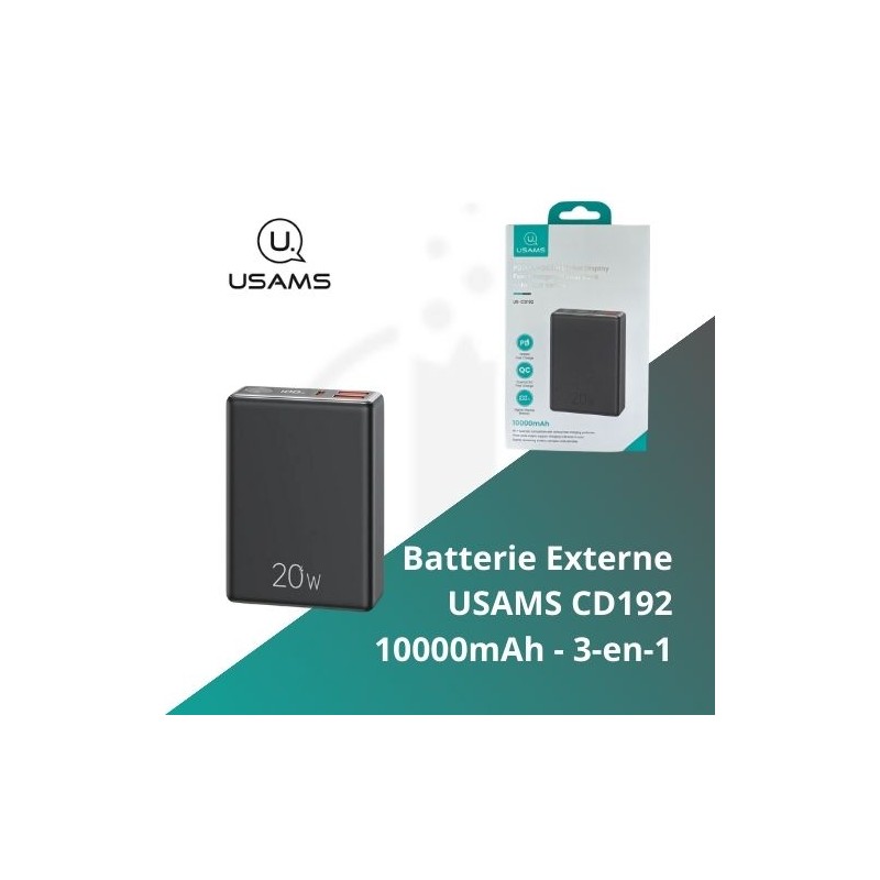 Batterie Externe USAMS CD192 10000mAh NOIR - 6958444904610 - e-clopevape.com