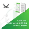 Câble USB-A vers LIGHTNING - 2 mètres 2.1 A - IHOWER H200 - llintech.fr - blister